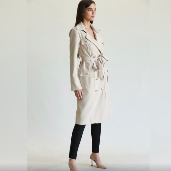 NWT Blithela Womenβs Double Breasted Trench Coat Size S in Beige - Picture 2 of 12